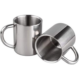 IMEEA Unbreakable Mugs for Kids Double Walled Camping Coffee Mugs 7.5oz/220ml Stainless Steel Mug with Handle, Set of 2 (Silver)
