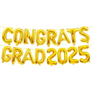 Upgraded, 16pcs Congrats Grad 2025 Balloons Banner, 16in 3D Graduation Balloons, Made of Premium Aluminum Foil, with Accessories, Congratulations Grad Balloon, Perfect for Graduation Decorations 2025