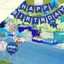 Blue Happy Birthday Banner Decorations with Tablecloth, Pom Poms, Stars Swirl Streamers for Boys Women Girls Birthday Party Decorations