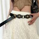 EMMIOL Y2K Belt for Women Star Studded Belt Vintage Gothic Grunge Punk Rock PU Leather Waistband (S:31''-39'' Fit Waist, Boho Black)