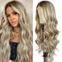 SAPPHIREWIGS Blonde Synthetic Lace Front Wig Ash Blonde Highlight 134 Loose Body Wave Wig Glueless Lace front Wigs for Women Pre Plucked Hairline Heat Resistant Wig for Daily Party Wigs 26inch