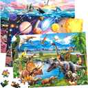 Puzzles for Kids Ages 4-6, 3 Pack 100 Pieces Large Puzzles for Toddlers 3-5 (Dinosaurs, Outer Space, Ocean Life), Learning & Educational Games for Kids 6-8, 19.75 x 13.75