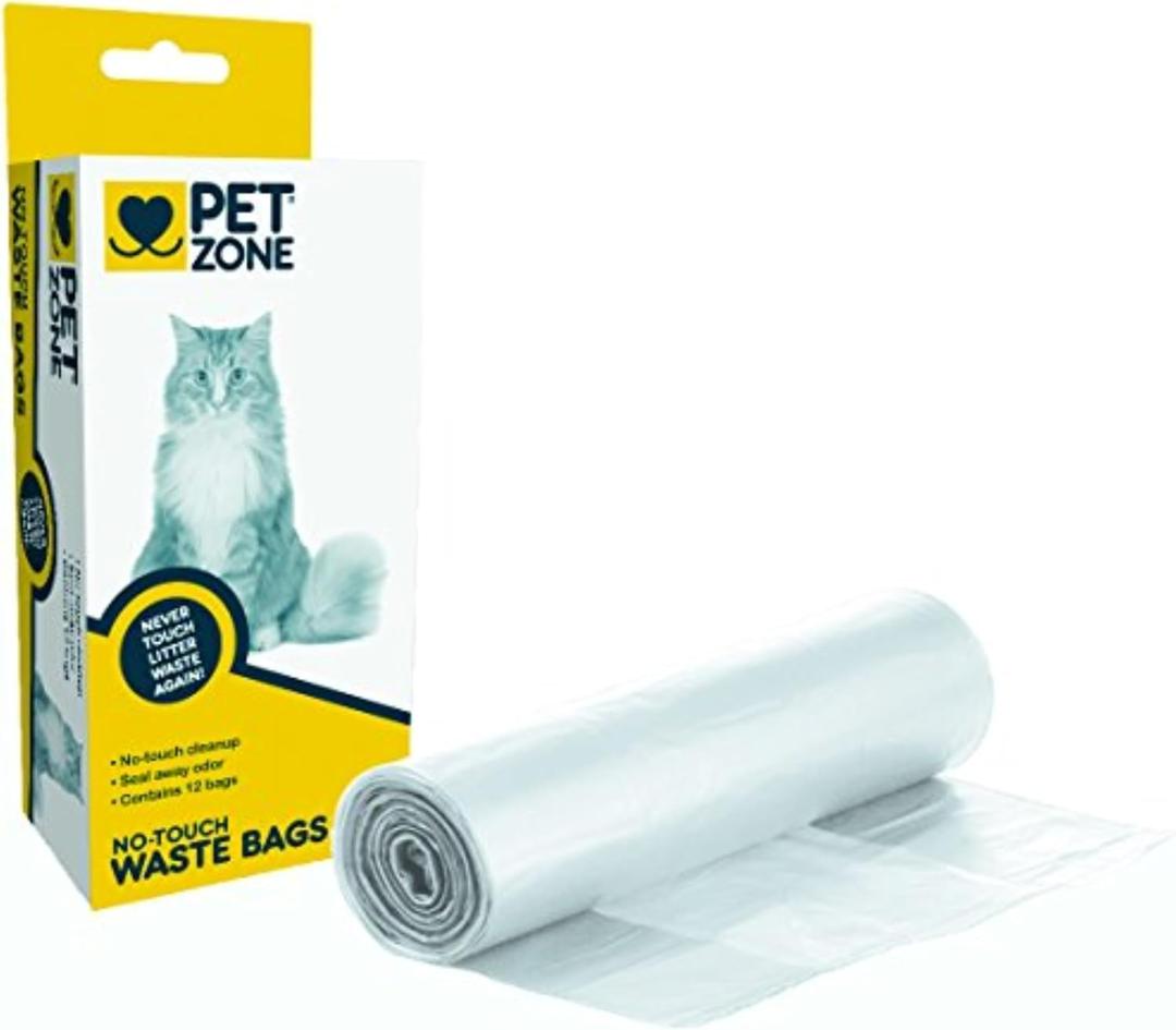 Pet Zone Universal No-Touch Cat Litter Bags & Waste Bag (Pet Waste Bag Great for Cat Litter Boxes) 12 Pack