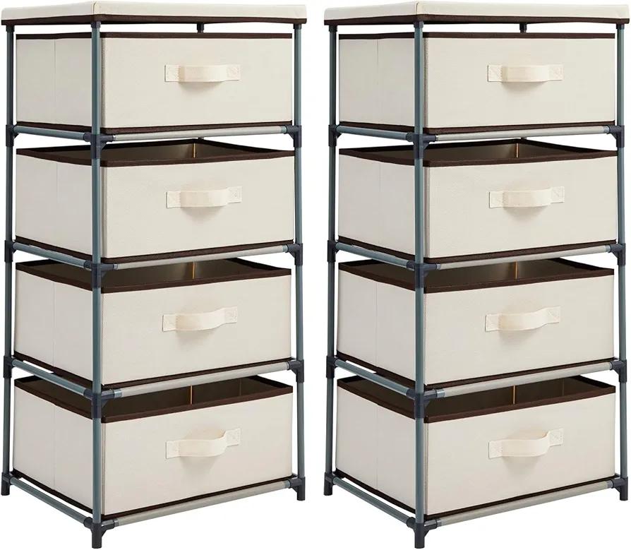 2 Pack 4-Tier Drawer Dresser for Bedroom, Clothes Organizer, Fabric Storage Tower for Clothing, Linens, Closet, Easy Assembly, Durable Materials (Beige, Tall, 16.5"D x 13"W x 33"H)