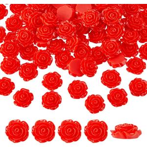 DICOSMETIC 80Pcs Resin Rose Flower Beads 18.5x18x8mm Flatback Rose Flower Charms No Hole Red Carved Roses Beads Opaque Flowers Cabochons for DIY Scrapbooking Embellishment Jewelry Making