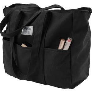 Bagelite Extra Large Canvas Tote for Women Men, Utility Work Bag with Zipper (Black)