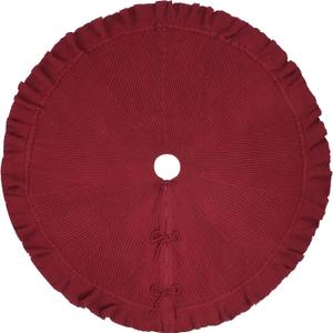 36-Inch Ruffled Sweater Knit Christmas Tree Skirt with Lace Ties, Burgundy