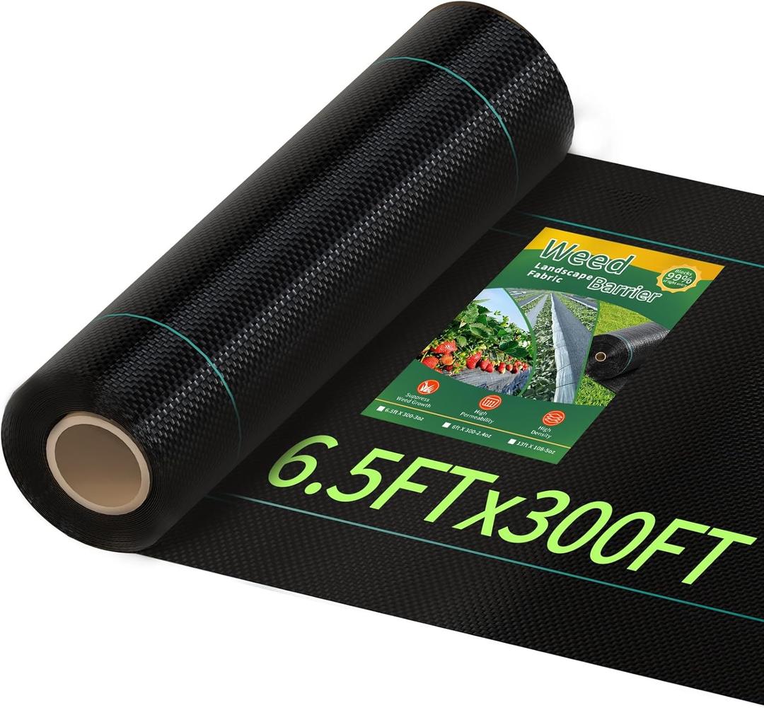 6.5ftx300ft Weed Barrier Landscape Fabric Heavy Duty, Premium 3oz Garden Geotextile Fabric, Outdoor Weed Blocker Fabric, for Driveway Mats, Erosion Control, Ground Cover Weed Barrier