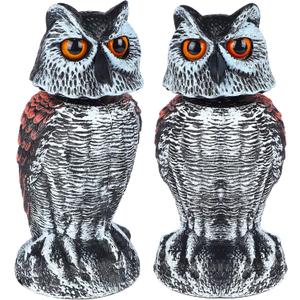 Hausse 2 Pack Fake Owl Decoy Bird Scarecrow Sculpture, Rotating Head Plastic Owl Bird Deterrents, Nature Enemy Horned Pest Repellent for Outdoor Garden Yard
