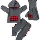 NZRVAWS Toddler Baby Boy Clothes Letter Printed Plaid Hoodie Shirt Denim Ripped Jean Pants Infant Fall Winter Outfits 6M-8T (12-18 Months)