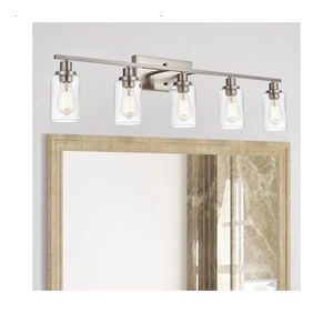 MELUCEE 5-Light Bathroom Vanity Light Brushed Nickel Wall Sconce Modern Light Fixtures Wall Mount with Clear Glass Shade for Porch Bedroom Hallway Kitchen (Patent No.: US D963914 S)