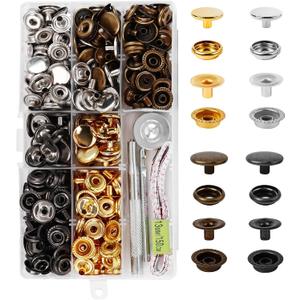 320 Pcs Stainless Steel Snap Button Kit, 15mm Heavy Duty Snap Button Press Studs Cap with 3 Setter Tool & 59'' tape measure, Snap Fastener Kit for Fabric Bag Leather Clothes Boat Canvas (80Set/4Color)