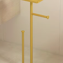 Brushed Gold Toilet Paper Stand Holder with Shelf, Marble Design Base Free Standing Toilet Paper Roll Holder with 2 Dispenser SUS 304 Stainless Steel Reserve, Storage 5 Rolls