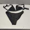 ZAFUL Bikini Sets for Women Triangle Textured Plunging High Cut Cheeky Bikini Swimsuits Two Piece Bathing Suits (Large, Black)