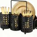 Utensil Caddy Silverware Holder Fork Spoon Napkin Paper Plate Organizer Metal Utensil Holder Cutlery Flatware Organizers for Party Kitchen Countertop Camping Picnic - Black Mesh