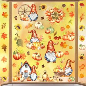 5 x Autumn Glass Window Stickers Autumn Watercolor Pumpkin Maple Leaf Dwarf Card Window Stickers Autumn Thanksgiving Harvest Party Home Decoration