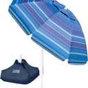 OutdoorMaster Beach Umbrellas for Sand with Sandbag & Anchor, 6.5ft Adjustable Umbrella for Beach Heavy Duty Wind, Portable UPF50+ Sunshade with Carry Bag for Patio, Dark Blue Striped