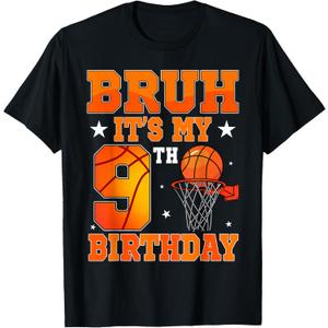 Bruh It's My 9th Birthday Basketball Birthday 9 Year Old Boy T-Shirt (Blue), Size: M for Youth