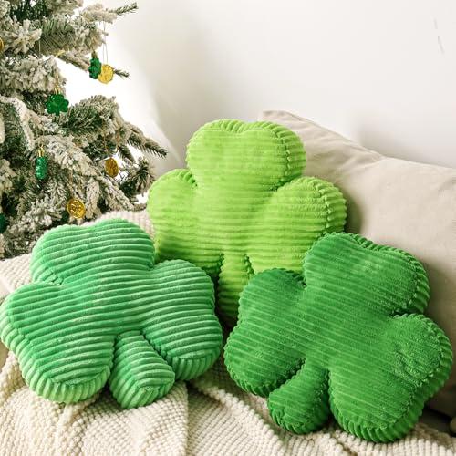 Bunny Chorus St Patricks Day Decorations: 3pcs Ultra Soft Striped Lucky Shamrock Throw Pillows, Stuffed Plush Green Pillows, St. Patrick's Day Home Office Decor for Bedroom, Living Room, Sofa, Couch