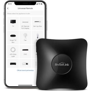 BroadLink IR/RF Smart Home Hub-WiFi IR/RF Blaster for Home Automation, TV, Curtain, Shades Remote, Smart AC Controller, Works with Alexa, Google Assistant, IFTTT (RM4 pro)