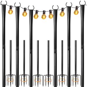 6 Pack String Light Poles for Outside, Heavy-Duty Metal Light Poles for Outdoor String Lights with Fork, Adjustable Lighting Accessories for Patio Decor Backyard Yard Pergola Garden Decorations