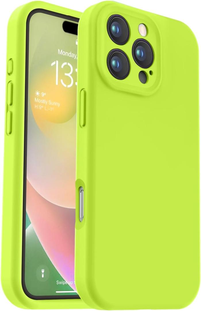 Vooii Compatible with iPhone 16 Pro Case, Liquid Silicone Upgrade [Camera Protection] [Soft Anti-Scratch Microfiber Lining] Shockproof Phone Case for iPhone 16 Pro 6.3 inch - Fluorescent Green