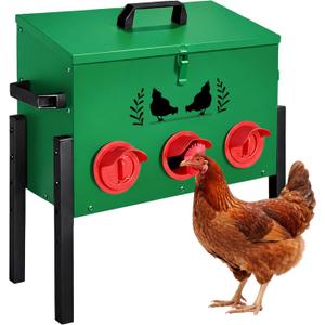 30 LB Large Automatic Chicken Feeder, No Waste Metal Poultry Feeder with 8 Ports, Weatherproof Outdoor Dispenser with Adjustable Legs & Locking Lid for Backyard Chickens, Green