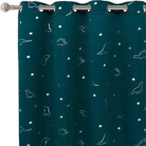 LORDTEX Dinosaur and Star Foil Print Blackout Curtains for Kids Room - Thermal Insulated Curtains Noise Reducing Window Drapes for Boys and Girls Bedroom, 52 x 63 Inch, Sapphire, Set of 2 Panels