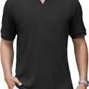Alex Vando Mens Cotton Polo Shirts V-Neck Short Sleeve Casual Shirts for Men, Size: S