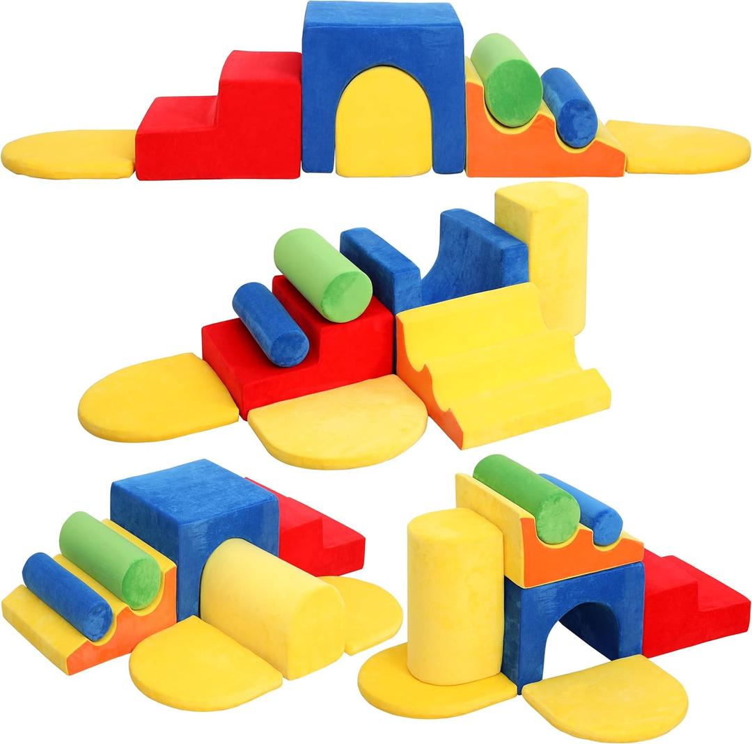 8-Piece Foam Climbing Blocks for Toddlers 1-3,PU Toddler Climbing Toys Indoor,Soft Play Climbing for Toddlers,Baby Toddler Kids Foam Climbing Blocks,Soft Play Set (Bright)
