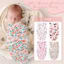 Newwiee 4 Pcs Preemie Baby Swaddle Wrap Adjustable Cotton Preemie Swaddle Blanket for Newborn Boys Girls(Flower Style,Fit for Preemies)