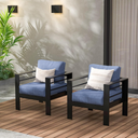 Wisteria Lane 2 Pieces Patio Furniture Aluminum Armchair, All-Weather Outdoor Single Sofa, Black Metal Chair with Blue Cushions