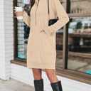 PrinStory Women’s Casual Dresses | Fall Winter Long Sleeve Half Zip V Neck Pullover Tunic Sweatshirt Dress with Pockets S-2XL (Beige, XL)