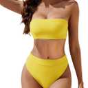 YACUN Women's High Waisted Bikini Swimsuit Two Piece Strapless Bandeau Cheeky Bathing Suits (Yellow), Small