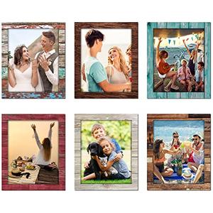 Tatuo 4 Pack 5x7 Magnetic Picture Frames Rustic Distressed Farmhouse Wood Pattern Fridge Picture Frame Magnets for Christmas Refrigerator Locker Home Classroom Office