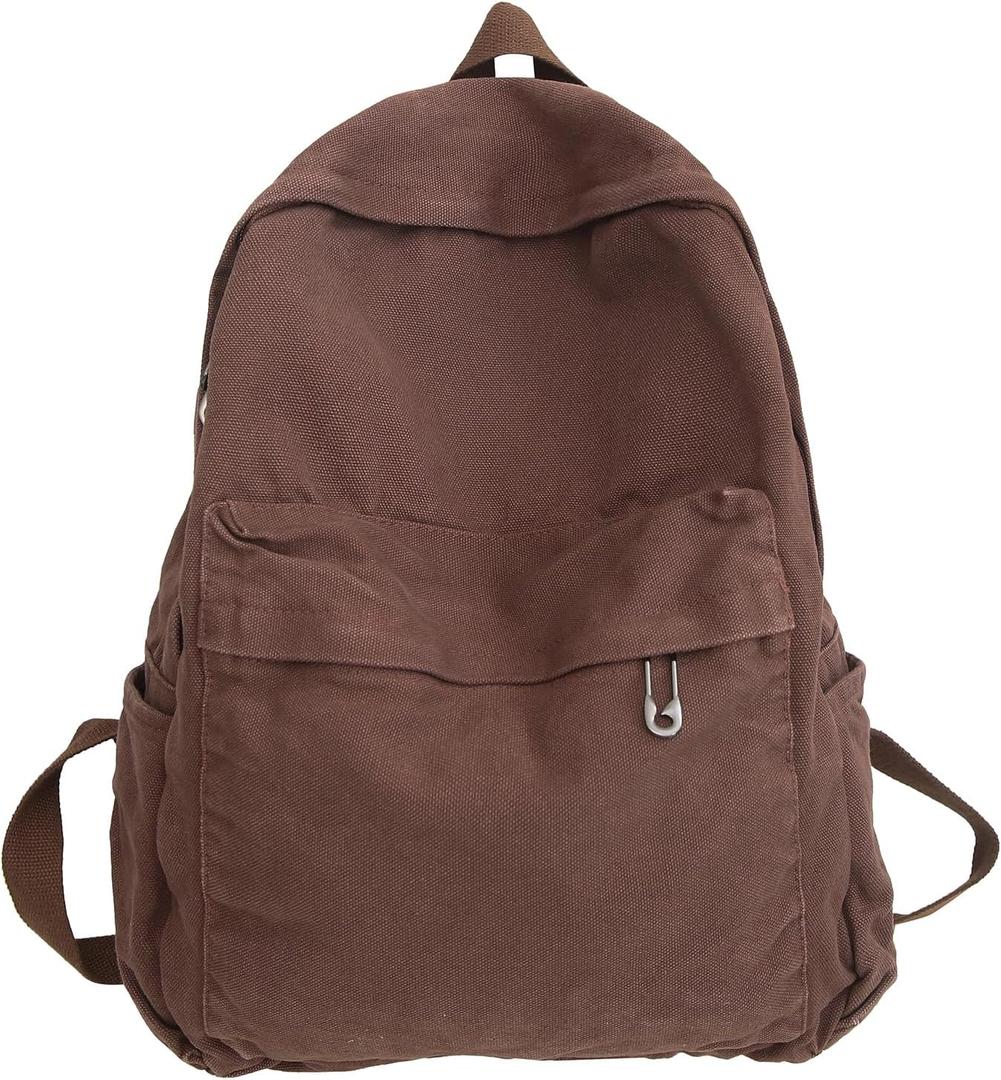 Vintage Canvas Backpack for Women - Grunge Hippie Cute Boho School Backpack - Casual Y2K Aesthetic - Coffee