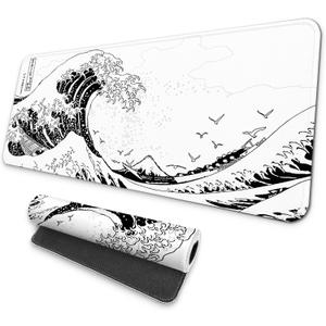 MAY FLOWER Large Gaming Mouse Pad, Full Keyboard Mat, Long Laptop Mousepad, Computer Mouse Mat for Home and Office, Anti-Slip Rubber Base, 31.5 x 11.8 Inches (White Sea Wave)