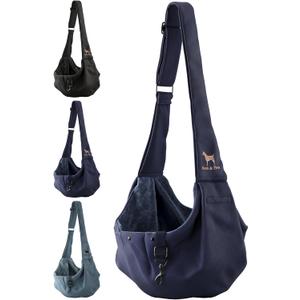 Noah & Paw Dog Sling Carrier for Small Dogs 5-18lb, Dog Sling for Small Dogs and Cats, Dog Carrier with Adjustable Padded Strap, Premium Twill, Lined with Fur, Double Safety Feature, Machine Washable (Navy Blue)