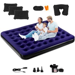 King Size Camping Air Mattress Bed with Air Pump,80"x 72"Thickened Portable Blow Up Inflatable Air Mattress, Travel Sleeping Bed Pad for Camping Home Hiking