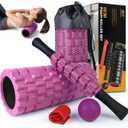 5 in 1 Foam Roller Set for Deep Tissue Muscle Massage, High Density Fitness Exercise Foam Roller, Massage Roller, Massage Ball, Resistance Band, for Whole Body (Pink-Black)