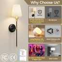 DORESshop Battery Operated Wall Sconce Set of 2, Wireless Wall Light Easy to Install, 7 Color Rechargeable Wall Sconces, Sconce Wall Decor Set of 2 for Bedroom, Living Room, Gold and Black, 24.6in