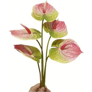 Rikyo 5 Pc 24inch/61cm Artificial Anthurium Lily Flowers Permanent for Home Decor Bouquet and Green Leaf for Bridal Wedding Festival Party,Store Decor Small Flower Bouquet Accessories (Pink-1)