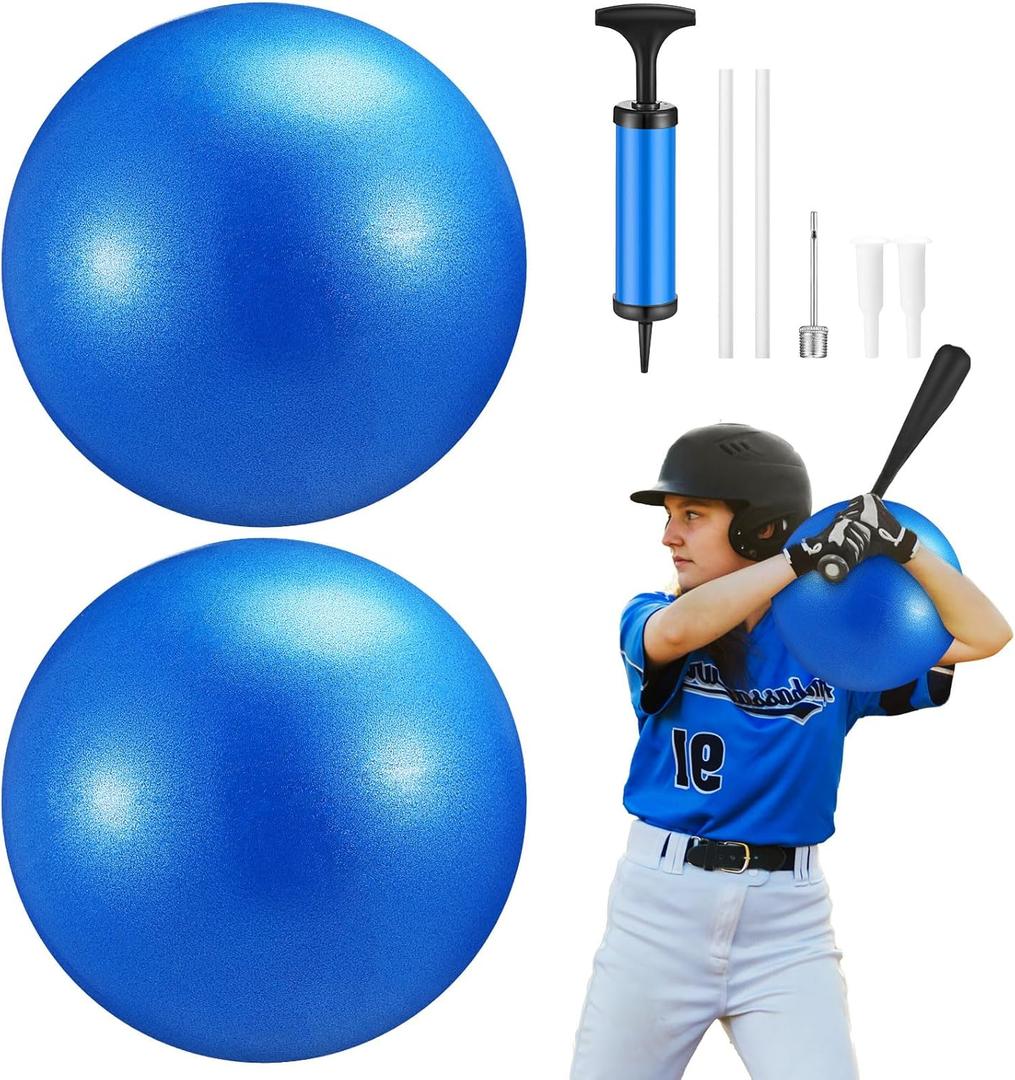 2 Pcs Connection Ball with Pump 9 Inch Pilates Baseball Softball Batting Trainer Improve Arm Action Hitting & Pitching Efficiency Connection Ball for Baseball (Blue)