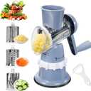Rotary Cheese Grater, Hand Crank with Suction Base Cheese Shredder Hand Crank 3 Stainless Steel Blades, Rotary Cheese Grater with Handle, Easy to Clean, Rotary Grater for Cheese Vegetable Nuts (grey)