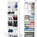 SpaceAid 2 Pack Hanging Closet Organizer and Storage with Dividers, 24 Compartments Hanging Shoe Shelves for Closet, Wardrobe, RV, Garment Rack - White