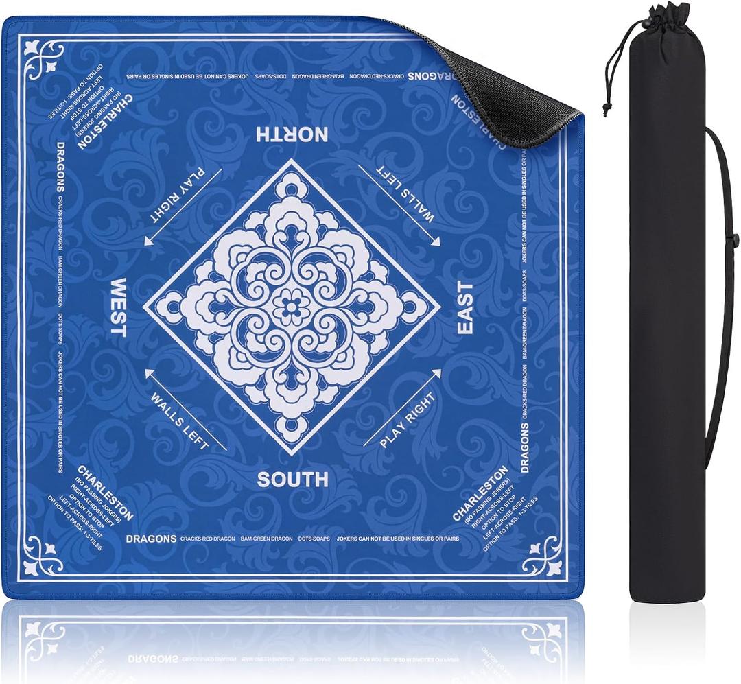 Mahjong Mat with Rule, 32.5" x 32.5" Waterproof Soft Surface Game Mat, Easy Clean Non-Slip & Noise-Reduce Mah Jong Table Mat with Carry Bag, Rolled Packaging for American Mahjong Tile Set