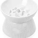 Raised Cat Slow Feeder, Ceramic Slow Feeder Cat Bowl, Upgraded Ridges to Prevent Vomiting and Indigestion, No Spill High Edge for Dry/Wet Food, Heavy and Stable, Easy to Clean Pet Bowls