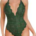 Dlsave Sexy Lingerie for Women,Deep V-Neck Lace Bodysuit Bridal Lingerie Backless One piece Teddy Body Suits Tops Wedding (Green)