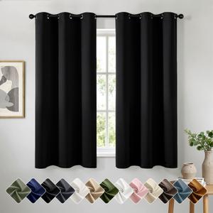 Short Black Blackout Kitchen Curtains, Thermal Insulated Room Darkening Drapes, Small Solid Grommet Window Treatments for Living Room, Bedroom, Nursery, W40 x L54 Inch Long, 2 Panels