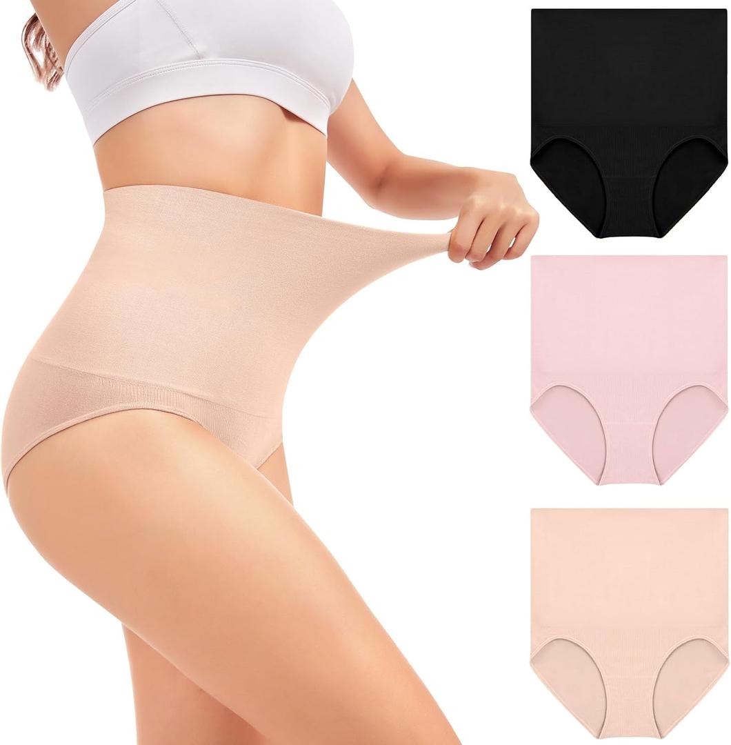 OVRUNS Tummy Control Shapewear Panties for Women High Waisted Compression Underwear C Section Postpartum Full Coverage Briefs (Large, Black/Pink/Nude)